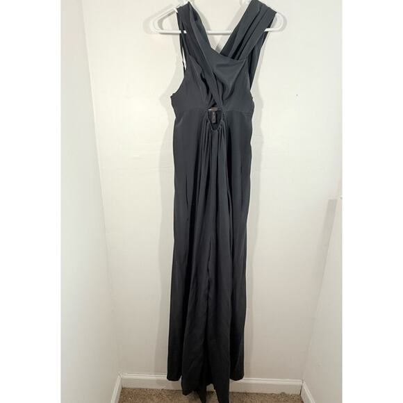 BCBGMaxAzria Black 100% Silk Adjustable Waist Wrap Wide Leg Jumpsuit Women 4 - Picture 2 of 12